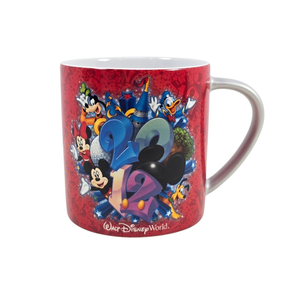 Disney Parks Walt Disney World 2012 Red Coffee Mug- Mickey Goofy Donald Pluto